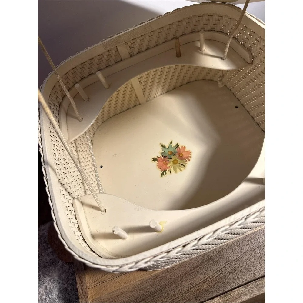 Vintage Unique 1950's Floral Wicker Square Sewing Box